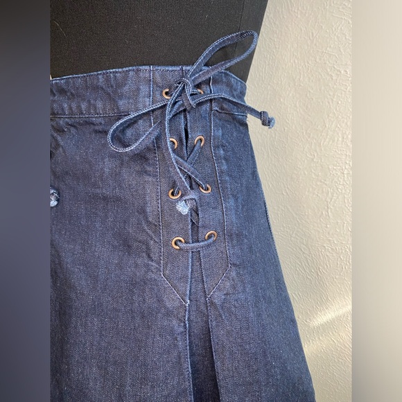 Free People Pleated Denim Mini Skirt Lace Up Size 4 - Picture 5 of 12